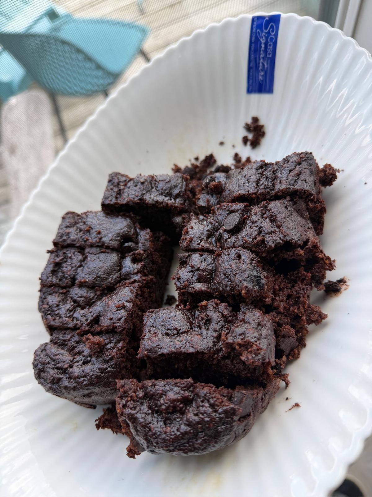 Chocolate brownies sliced into squares